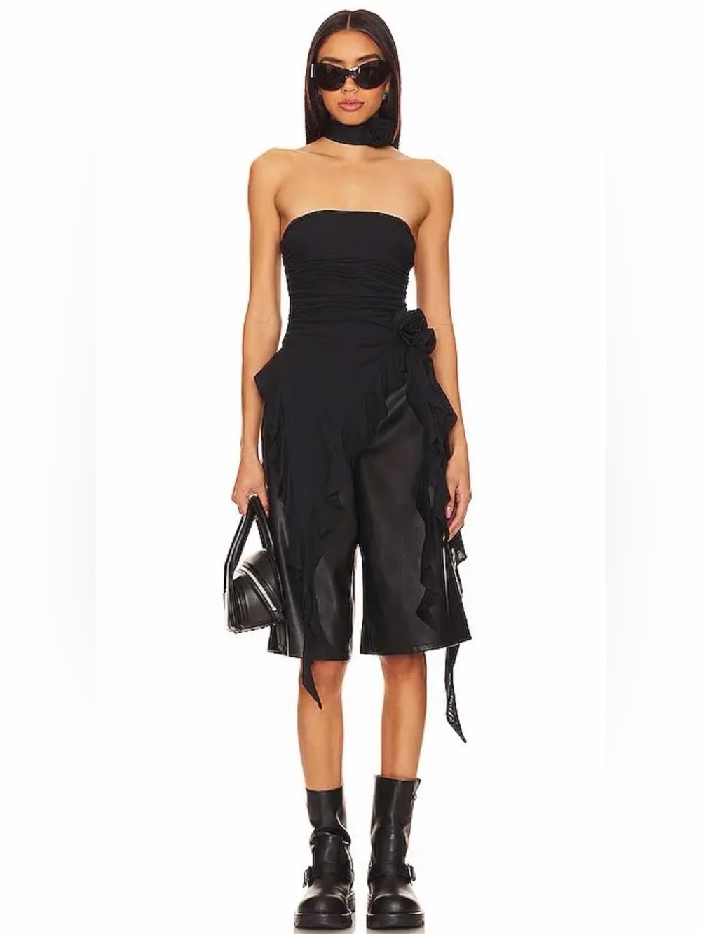 REVOLVE AFRM Ruched Strapless Drape Top in Black